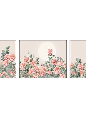 极速花好月圆客i厅挂画新中式月季沙发背景墙装饰画中国风三联花