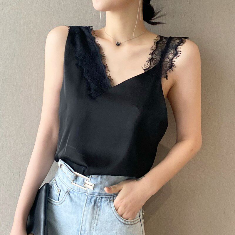 新品胖mm蕾丝雪纺吊带女大码V领小心机内搭背心T春夏外穿性感无袖