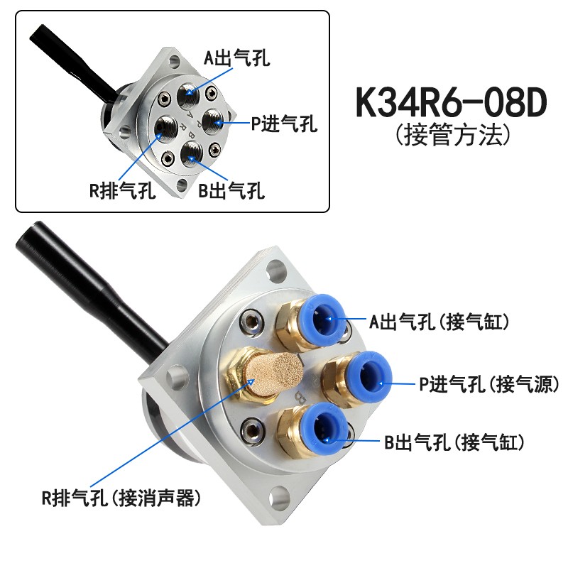 极速气动开关手转阀手m动阀一进两出K34R6-08D气缸控制换向气阀手
