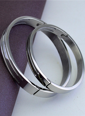 极速欧美镂空双线情侣手环钛钢男士女式英文手镯外贸时尚.配饰品S