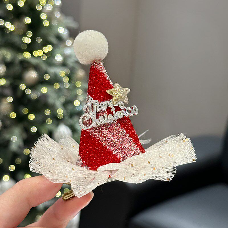 极速新款毛d绒女童圣诞帽发夹可爱头饰刘海夹鸭嘴夹顶夹发卡圣诞