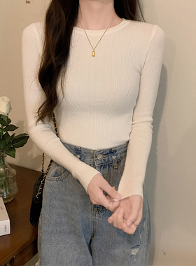 极速初秋穿搭白色修身n针织衫上衣女秋冬慵懒风软糯毛衣打底衫202
