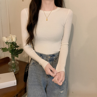 202 上衣女秋冬慵懒风软糯毛衣打底衫 极速初秋穿搭白色修身 n针织衫