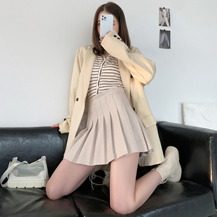 极速百褶裙女秋冬季 学院风半身裙显瘦高腰A字裙 灰色r毛呢2022新款