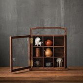 新品 带门多宝阁实木家用小型博古架V茶杯茶具收纳 黑胡桃木新中式