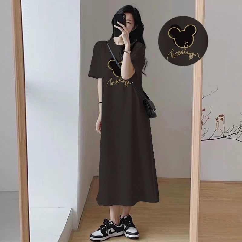 极速孕妇连衣裙夏款2025新款时尚孕妇t恤M裙子夏季女开衩过膝长裙