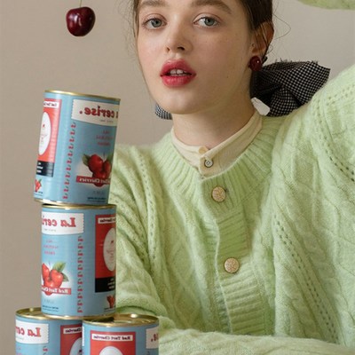 极速浅绿色针织毛衣开衫女20w22春季新款外搭温柔软糯复古麻花上