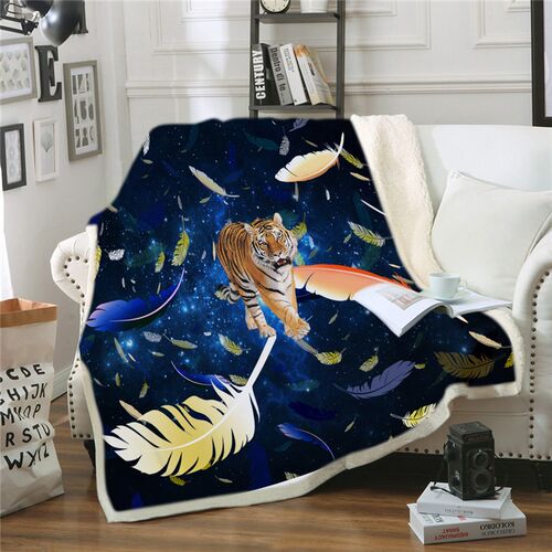 极速3D Tigerh Sherpa Feather Blanket Super Soft for Spring