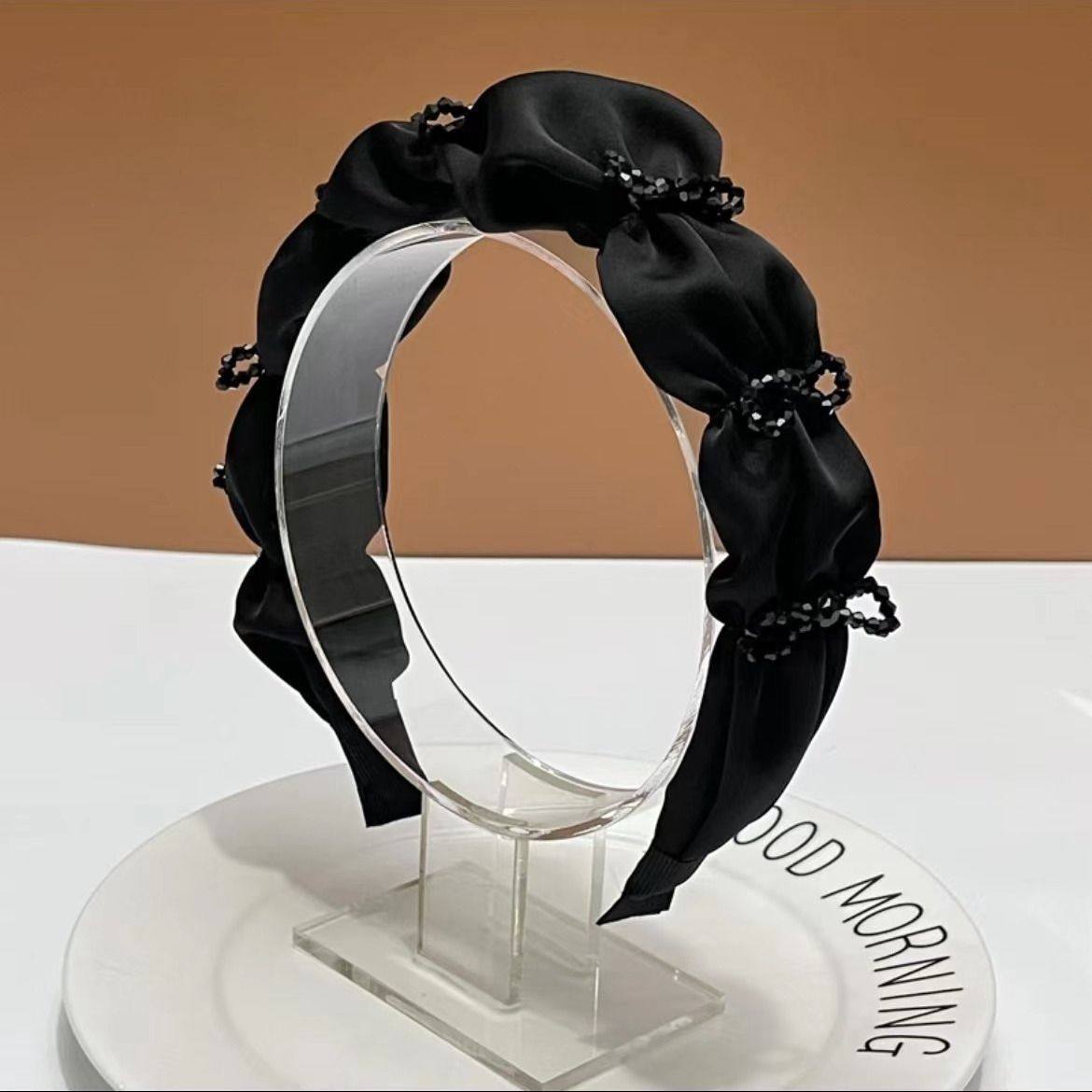 高级宽边褶皱水晶发箍女
