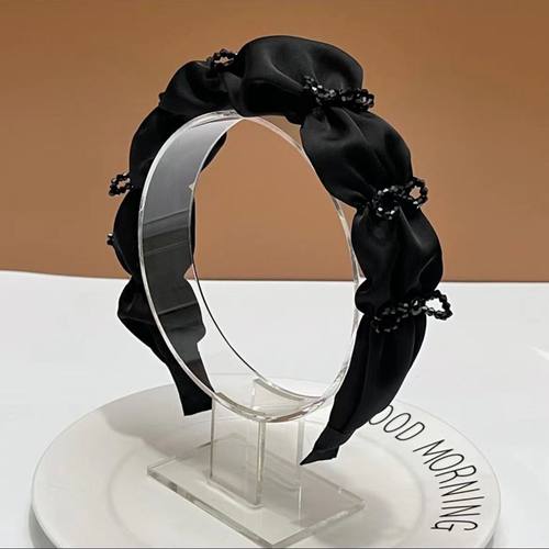 高级宽边褶皱水晶发箍女