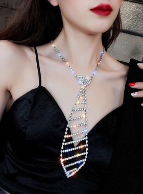 性感镶钻领带choker颈圈长款项链网红个性颈带脖子饰品短款锁骨链