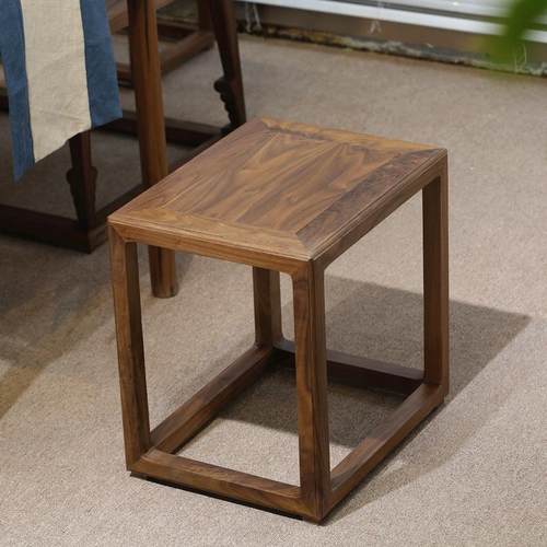 老榆木禅意凳黑胡桃木新中式方凳禅意茶室方凳小矮凳实木家用换鞋