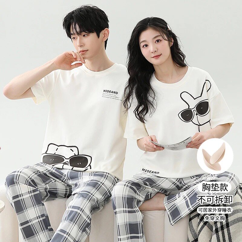 2025年新款情侣睡衣夏季短袖短裤男女家居服夏天韩版可爱时尚套装