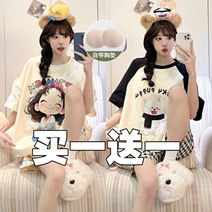 短裤 新款 云朵棉睡衣女爆款 夏季 卡通可爱家居服 两件套装 带胸垫短袖