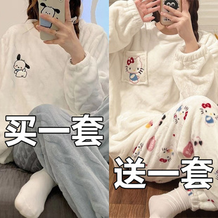 儿童睡衣女童秋冬季珊瑚绒加厚套装女孩法兰绒初中学生大童家居服