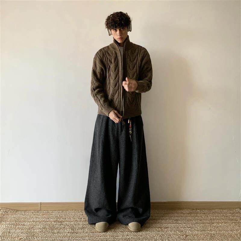 白菜coke美式纯色麻花开衫毛衣男女冬季慵懒风上衣设计感针织外套