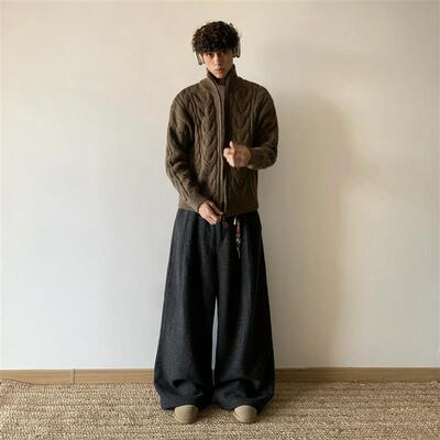 白菜coke美式纯色麻花开衫毛衣男女冬季慵懒风上衣设计感针织外套