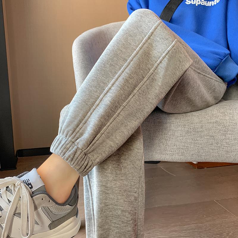 韩国灰色运动裤女2025新款春秋宽松束脚小个子冬加绒休闲哈伦卫裤