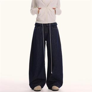 0123Start 腰头拼接小裙摆牛仔裤男女宽松美式复古baggy弯刀裤潮