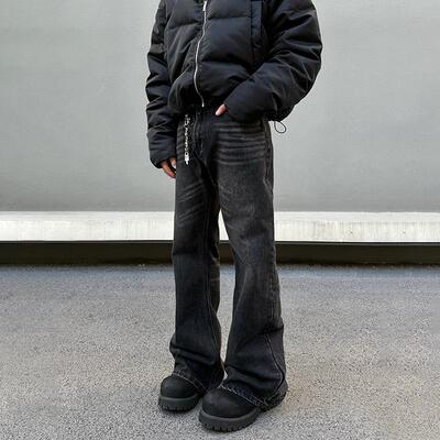 BLAEXIT巴黎bootcut复古做旧黑色弯刀牛仔裤直筒微喇cleanfit裤子