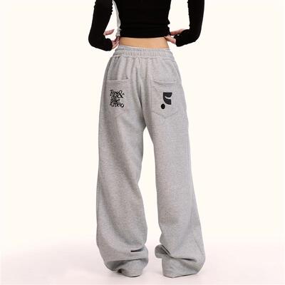 0123Start 复古运动休闲卫裤男女宽松美式街舞潮牌垂感直筒阔腿裤