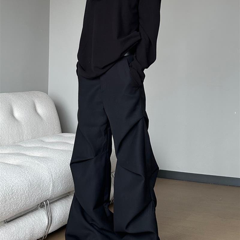 BoooFuti99cleanfit小众设计感褶皱宽松休闲阔腿微喇男女拖地裤