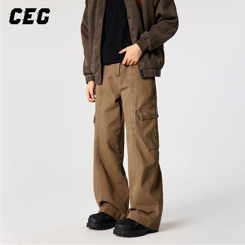 CEG 美式复古水洗多口袋工装裤男女街头做旧直筒宽松阔腿裤子
