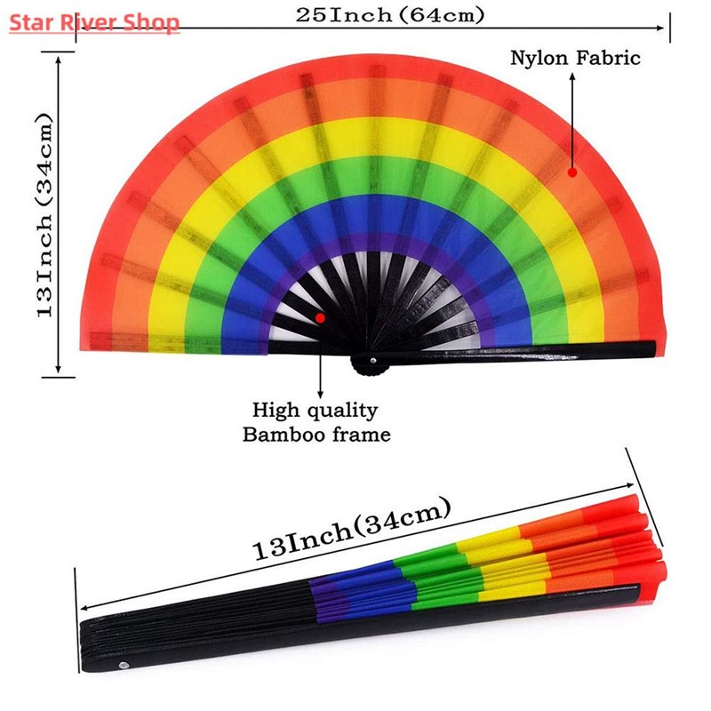 极速34 cm Large Folding Hand Fan Fold 1 pcs DotR Rainbow Pri