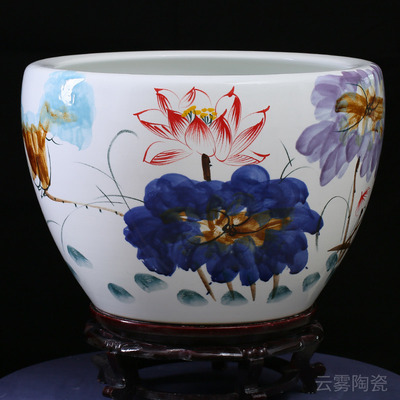 极速景德镇特大号陶m瓷器鱼缸养金鱼盆睡莲荷花缸室外客厅装饰摆