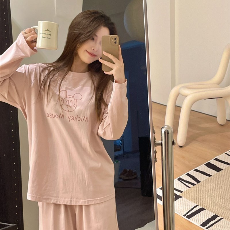 极速日本春秋季新款长袖甜美可爱小清新休闲大P尺码纯棉睡衣女家