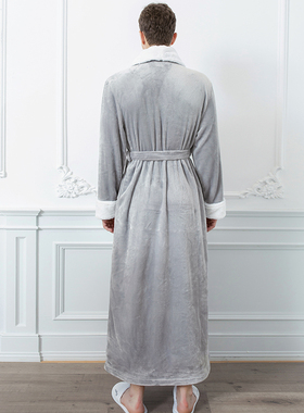 极速Men Plus Sizem Extra Long Warm Flannel Fur Bathrobe Mens