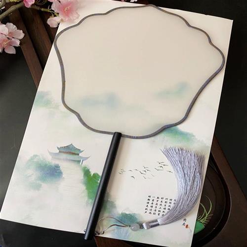 极速黑檀b木真丝宫扇子熟娟布工笔手绘国画圆扇diy空白团扇刺绣古