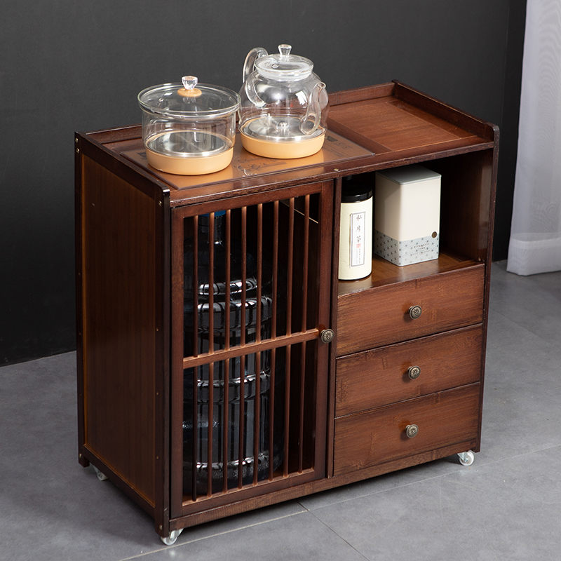 极速新中式家用移动茶水柜茶桌z实木办公茶柜茶几客厅小茶台烧水