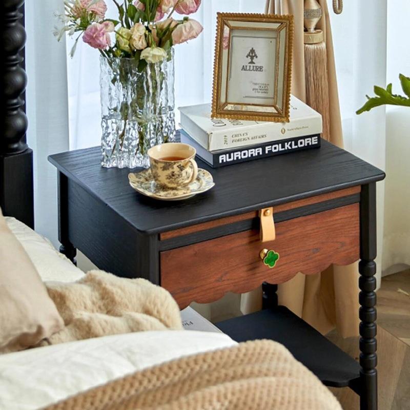 家用法式复古风床头柜实木床头侧边柜主卧室小型储物收纳柜子