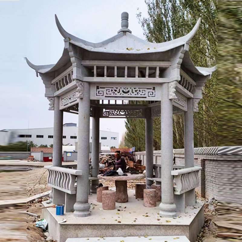 石雕亭子 大理石亭子户外凉亭庭院景区摆件花岗岩石亭子