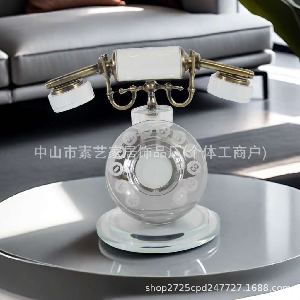 新中式复古水晶电话机摆件样板房居家客厅桌面茶几软装饰品摆件