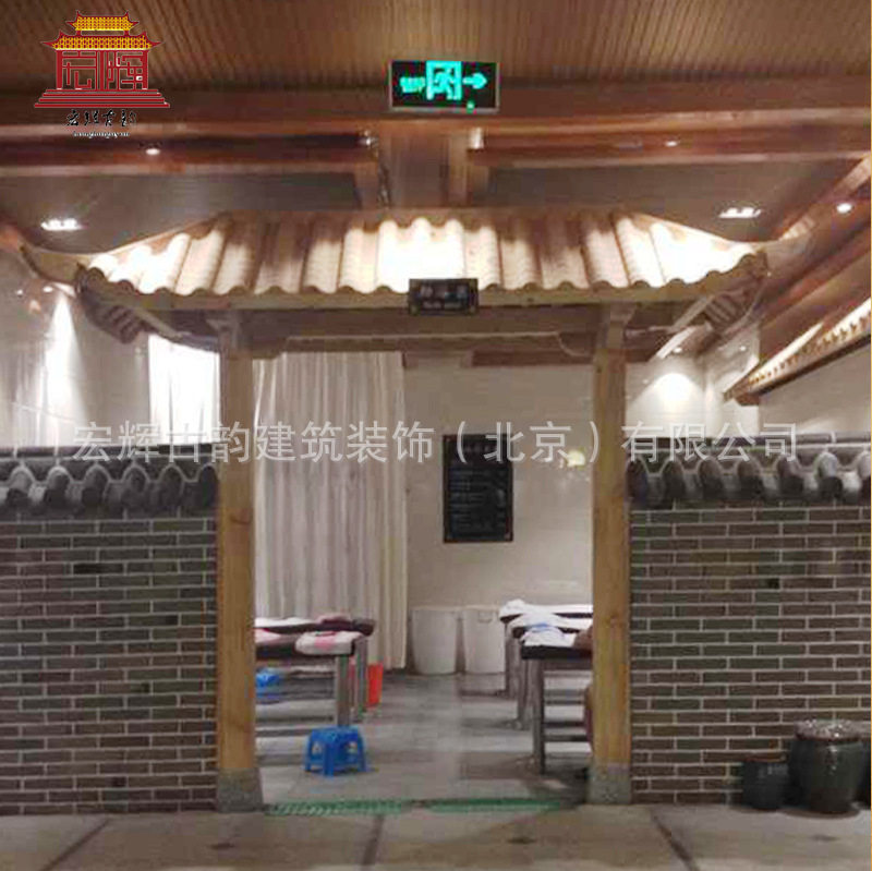 室内中式木质小门楼 古典商铺实木仿古屋檐顶面装饰 北京装修安装