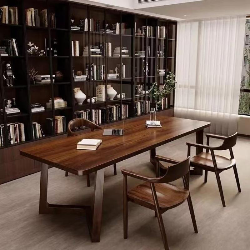 南美胡桃木实木书桌新中式长方形办公桌老板书房现代原木色电脑桌