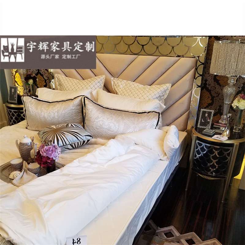 粤具惠 新古典卧室家具 大小户型实木布艺镜面1.8米主卧双人床