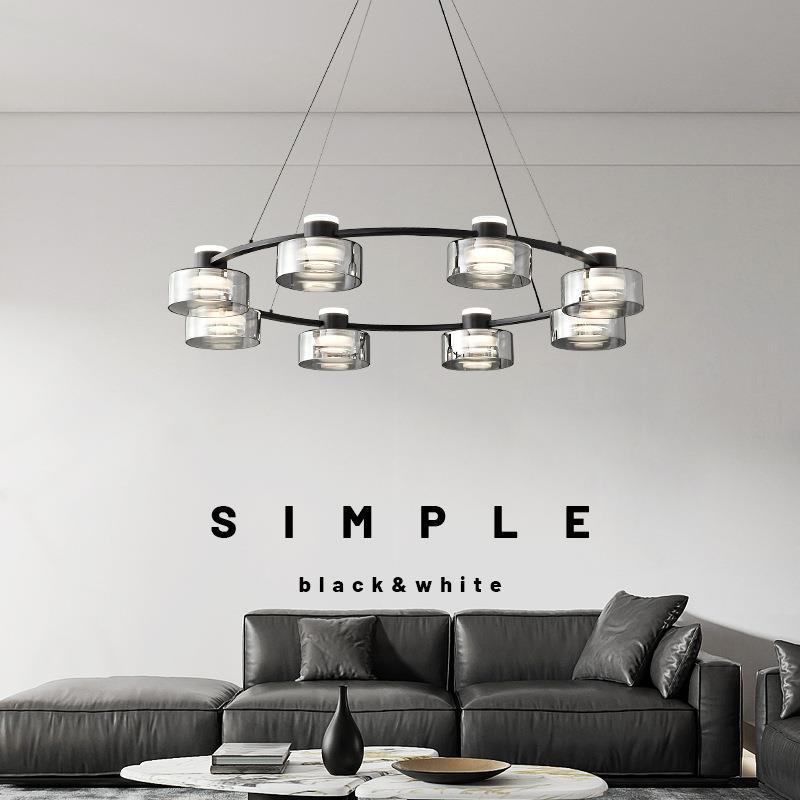意式极简高端玻璃现代客厅吊灯简约创意北欧LED圆环餐厅卧室主灯