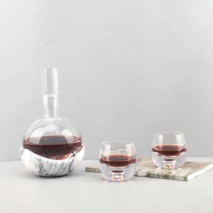 现代简约高端大理石底座玻璃醒酒器酒杯套装餐厅酒店软装家居饰品