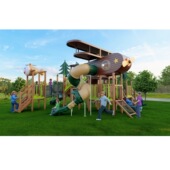 户外度假区儿童滑梯木质直升飞机系列 户外无动力游乐设备源头厂