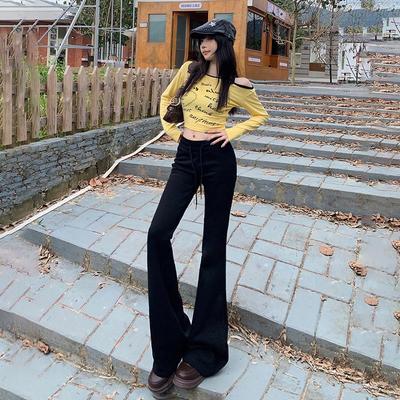 弄格美式辣妹加绒微喇叭瑜伽运动休闲裤女2024新款中低腰长裤子