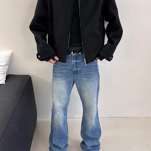 Ascheo fit破坏重工水洗闪电猫须纹微喇仔牛仔裤 MANUSCRIPT Clean