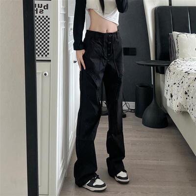 9002up美式高街解构风黑色休闲裤男设计感直筒宽松显瘦百搭裤子潮