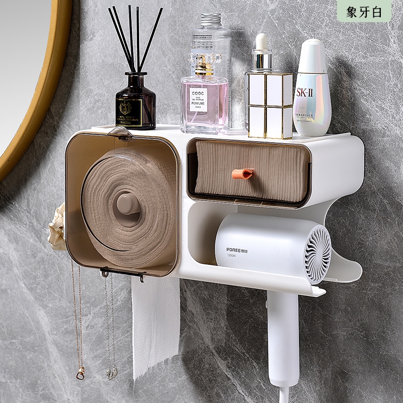 极速洗脸巾收纳盒壁挂式洁面巾收C纳架子卫生间面巾纸卷纸吹风机