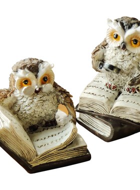 极速美式复古树脂放大镜看书猫头鹰摆件客M厅玄关家居样板间软装