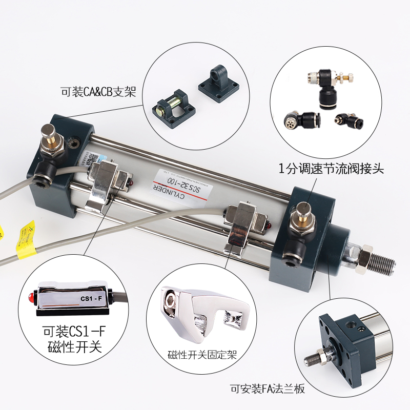 极速气动小型重大推力标准气缸SC80X100X25XF50X75X100X125X200X3