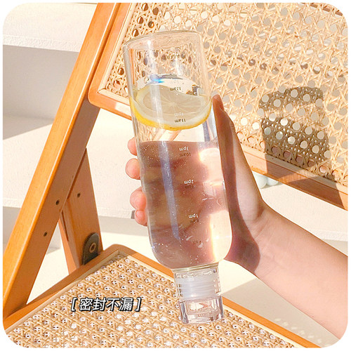 极速时间刻度玻璃k杯透明水杯设计感小众高颜值女生可爱便携杯子