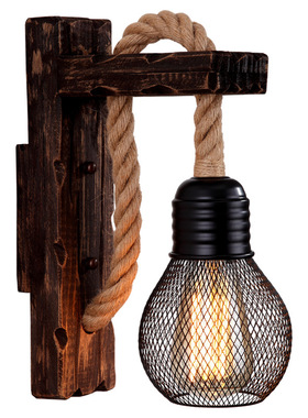 极速Vintage Wood Hempp Rope Wall Lamps Fixture Retro Hallway